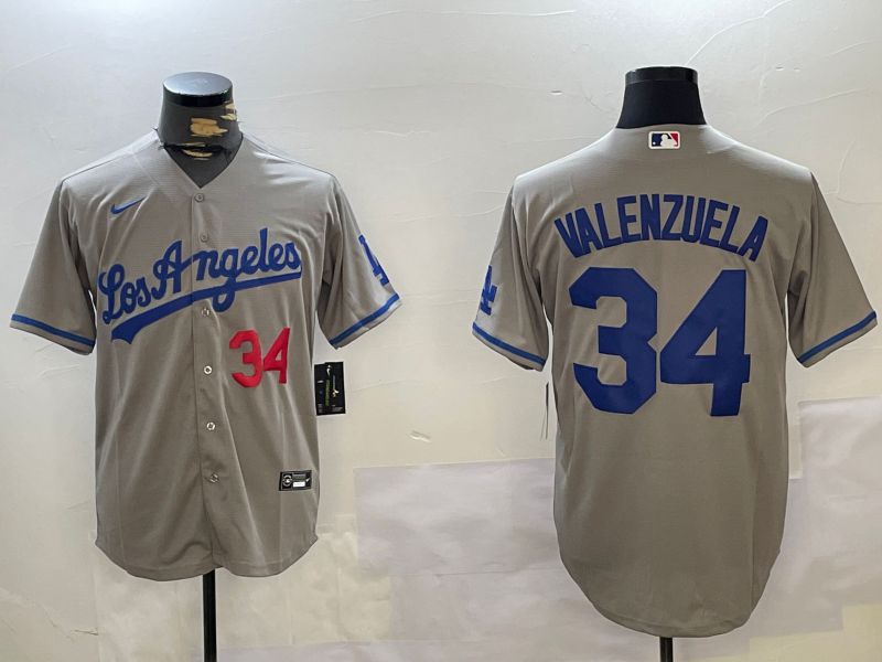 Men Los Angeles Dodgers #34 Valenzuela Grey Game 2024 Nike MLB Jersey style 10293